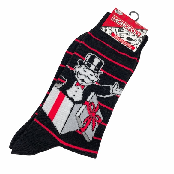 Monopoly Man Striped Present Socks, Black, Red - Picture 1 of 6